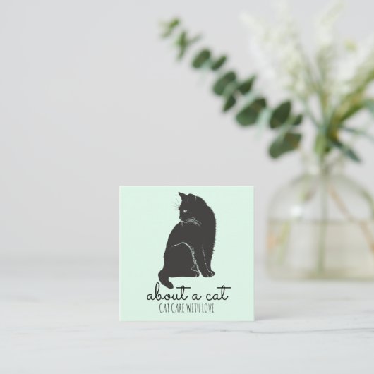 Zwarte Kat Illustratie Kattenverzorging Vierkante Visitekaartje (Staand voorkant)