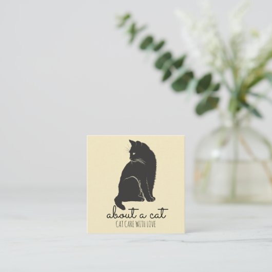 Zwarte Kat Illustratie Kattenverzorging Vierkante Visitekaartje (Staand voorkant)