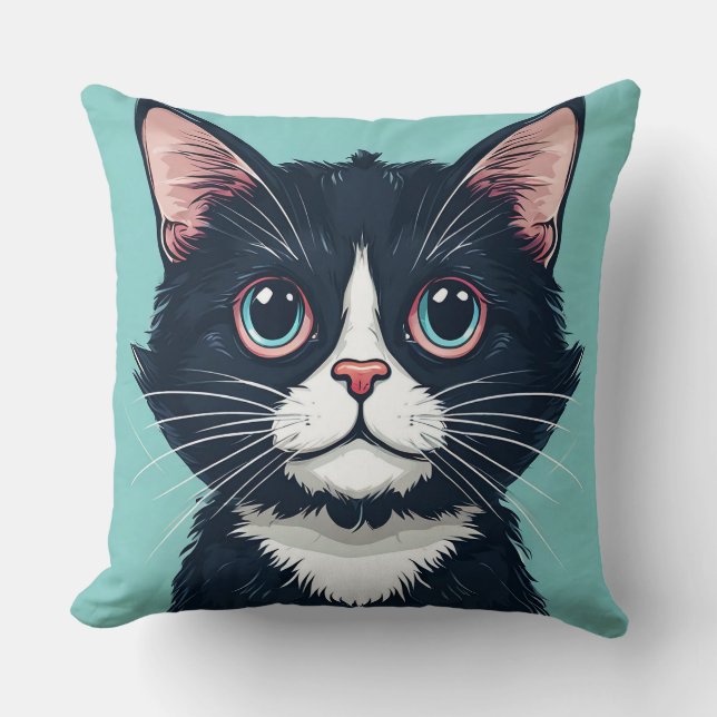 Zwarte kat illustratie kussen (Voorkant)