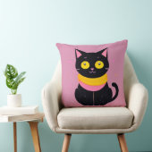 Zwarte kat illustratie kussen (Stoel)