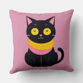 Zwarte kat illustratie kussen (Achterkant)