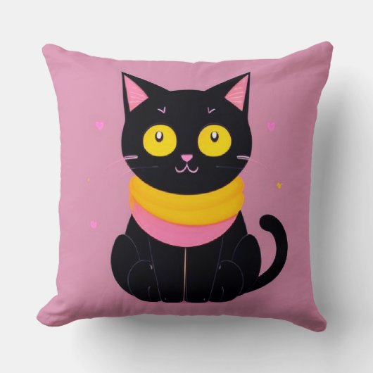 Zwarte kat illustratie kussen (Voorkant)