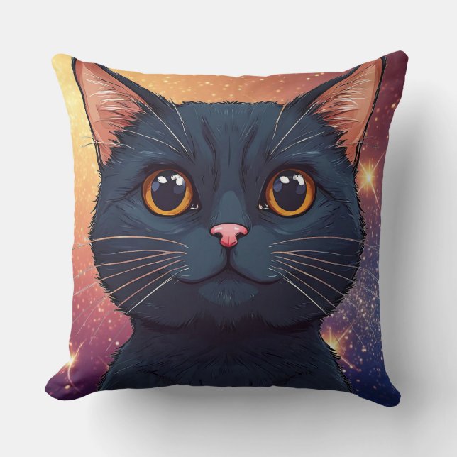 Zwarte kat illustratie kussen (Voorkant)