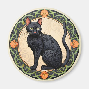 Zwarte kat in art nouveau-stijl magneet