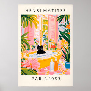 Zwarte Kat in Badkuip Print Matisse Stijl Badkamer