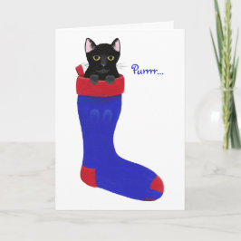 Zwarte kat in blauw kerstkaartjes feestdagen kaart