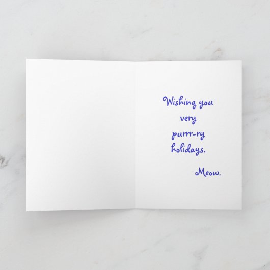 Zwarte kat in blauw kerstkaartjes feestdagen kaart (Binnen)