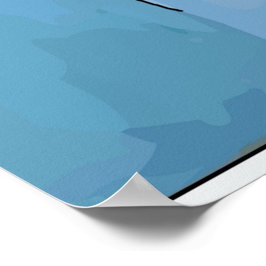 Zwarte kat in blauwe ruimte poster (Hoek)