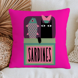 Zwarte Kat in Blik Sardines Grappige Dier Maximali Kussen