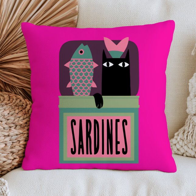 Zwarte Kat in Blik Sardines Grappige Dier Maximali Kussen (Creator heeft geüpload)