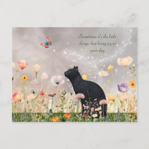 Zwarte kat in bloemen briefkaart