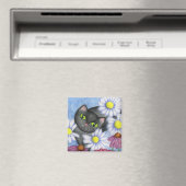 Zwarte Kat In Bloemen Magneet (Insitu (Vaatwasser))