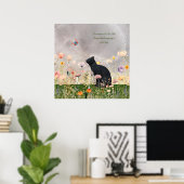 Zwarte kat in bloemen poster (Thuiskantoor)