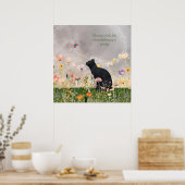 Zwarte kat in bloemen poster (Keuken)