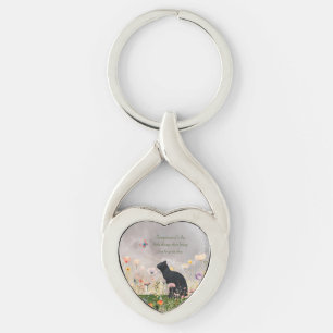 Zwarte kat in bloemen sleutelhanger
