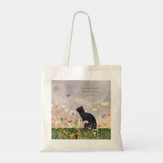 Zwarte kat in bloemen tote bag (Achterkant)
