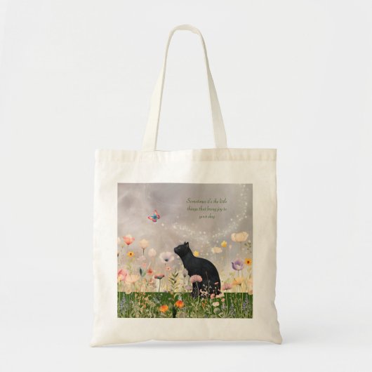 Zwarte kat in bloemen tote bag (Voorkant)