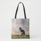Zwarte kat in bloemen tote bag (Voorkant)