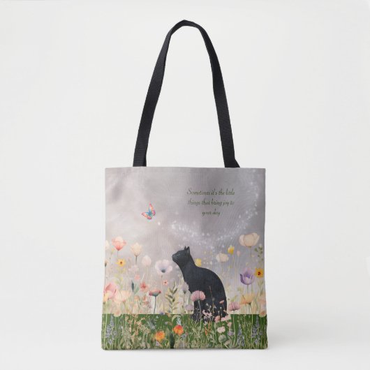 Zwarte kat in bloemen tote bag (Voorkant)