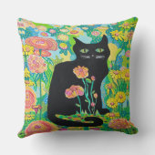 Zwarte kat in bloemen werpkussen Huisdecoratie Kussen (Achterkant)