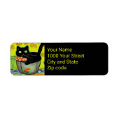 Zwarte kat in bloempje etiket (Voorkant)