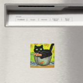 Zwarte kat in bloempje magneet (Insitu (Vaatwasser))