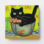 Zwarte Kat in Bloempot Fotoplaat (Voorkant)