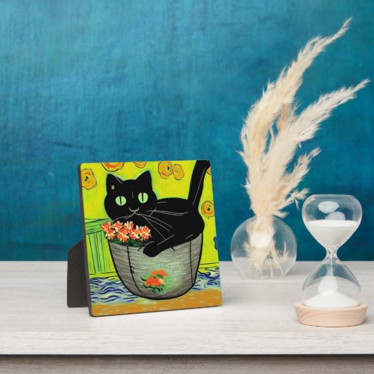 Zwarte Kat in Bloempot Fotoplaat (Insitu)