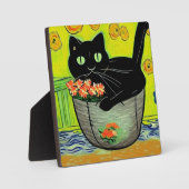 Zwarte Kat in Bloempot Fotoplaat (Voorkant)