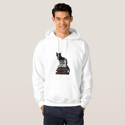 Zwarte kat in boeken "Skip to the Weekend" Hoodie (Voorkant volledig)