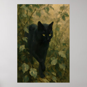 Zwarte Kat in Bos Donkere Academie Gothisch Dier Poster