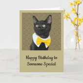 Zwarte kat in bowtie kaart (Gele Bloem)