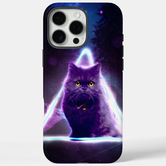 Zwarte kat in de blauwe neonhipsterdriehoek Case-Mate iPhone case (Achterkant)