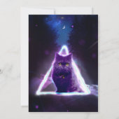 Zwarte kat in de blauwe neonhipsterdriehoek kaart (Achterkant)