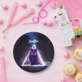 Zwarte kat in de blauwe neonhipsterdriehoek papieren bordje (Feest)