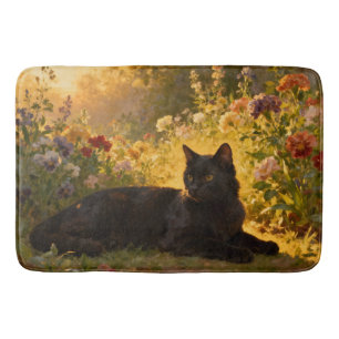 Zwarte Kat in de Bloemen I Badmat