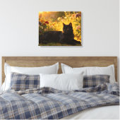 Zwarte Kat in de Bloemen I Canvas Afdruk (Insitu (Slaapkamer))
