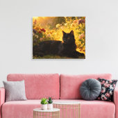 Zwarte Kat in de Bloemen I Canvas Afdruk (Insitu (Woonkamer))
