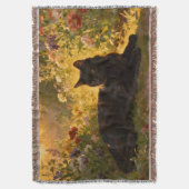 Zwarte Kat in de Bloemen I Deken (Voorkant Verticaal)