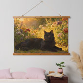 Zwarte Kat in de Bloemen I Hangend Wandkleed (Slaapkamer)