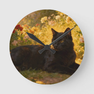 Zwarte Kat in de Bloemen I Ronde Klok