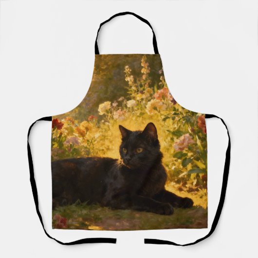 Zwarte Kat in de Bloemen I Schort (Voorkant)