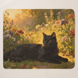 Zwarte Kat in de Bloemen I Sherpa Deken