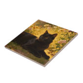 Zwarte Kat in de Bloemen I Tegeltje (Zijkant)