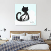 Zwarte kat in de hemel gestrekt canvas afdruk (Insitu (Slaapkamer))