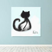 Zwarte kat in de hemel gestrekt canvas afdruk (Insitu (Houten vloer))