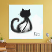 Zwarte kat in de hemel gestrekt canvas afdruk (Insitu (Woonkamer))