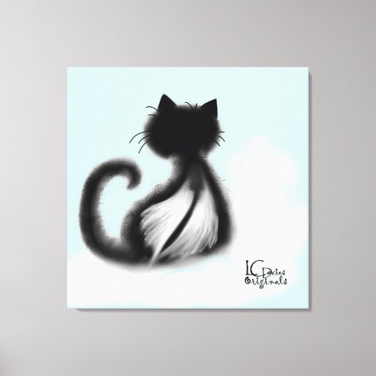 Zwarte kat in de hemel gestrekt canvas afdruk (Voorkant)