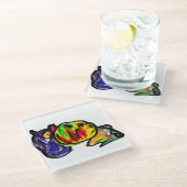 Zwarte kat in de herfst glazen onderzetter (Schuin)