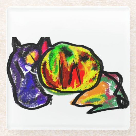 Zwarte kat in de herfst glazen onderzetter (Voorkant)